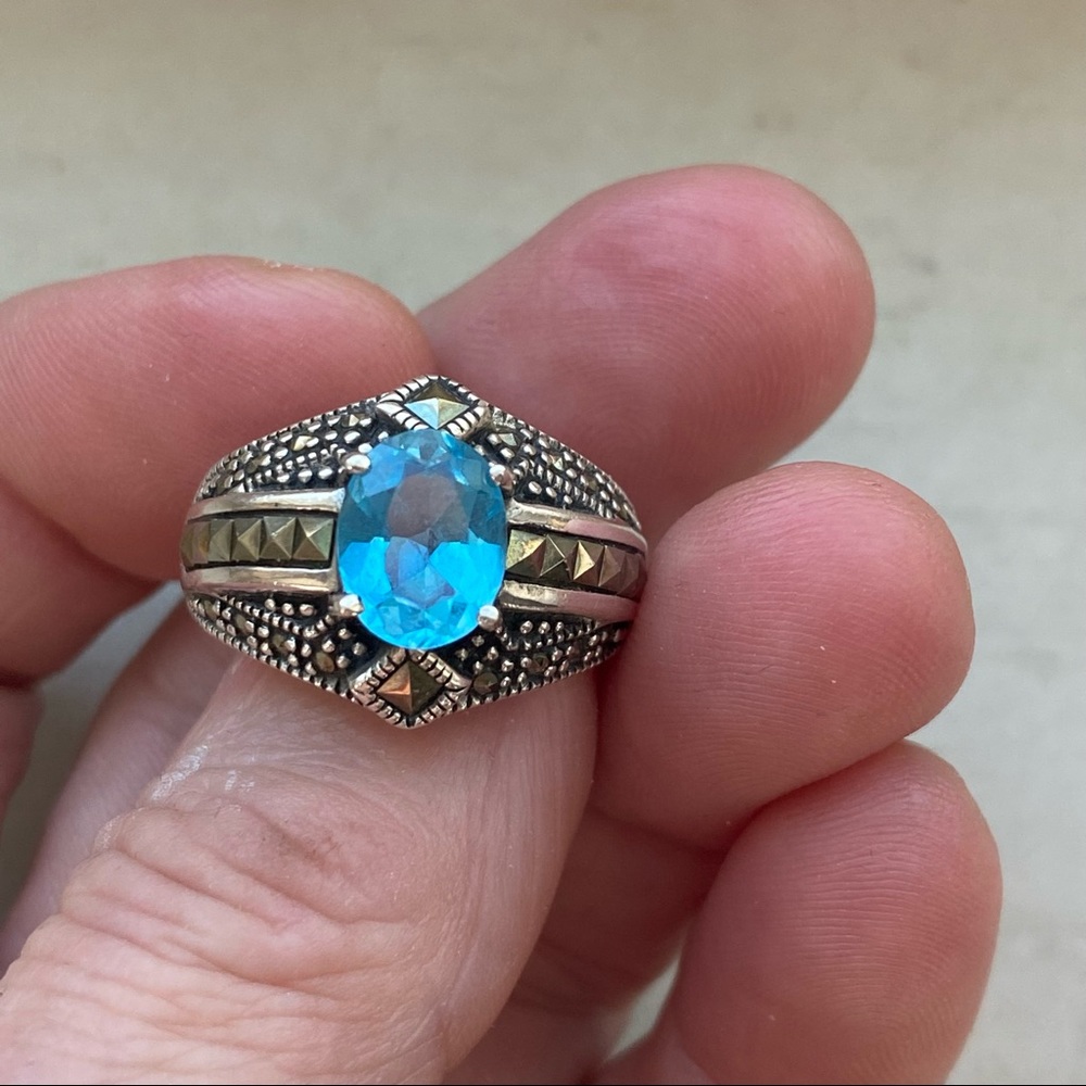 blue topaz and marcasite sterling ring